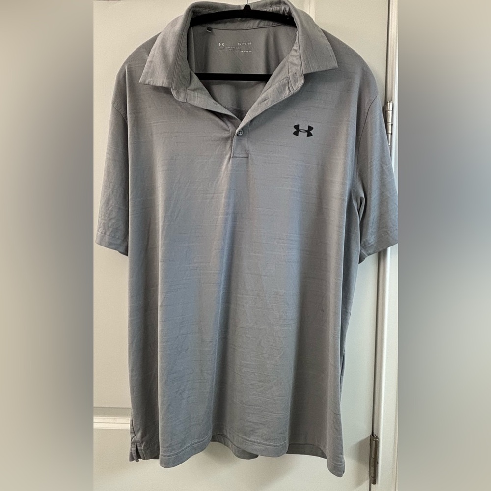UNDER ARMOUR Men Gray Performance Loose Fit Heatgear Polo Tee Shirt Size XL